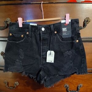 Levi's Women's 501 Distressed Black Jean Shorts Sz 29